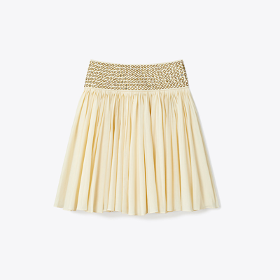 Shop Tory Burch Hand-done Mirrorwork Cotton Skirt In Ivory