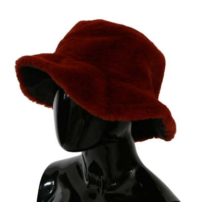 Shop Dolce & Gabbana Fur Wide Brim Bucket Women's Hat In Red