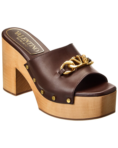 Shop Valentino Vlogo 105 Leather Platform Sandal In Brown