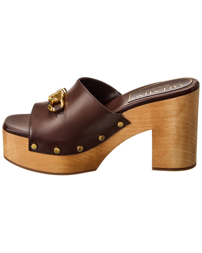 Shop Valentino Vlogo 105 Leather Platform Sandal In Brown