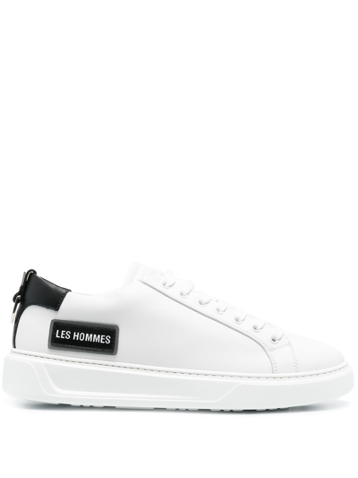 Shop Les Hommes Logo-patch Leather Sneakers In White