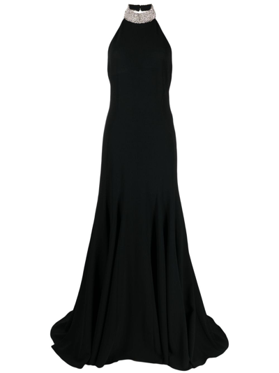Shop Stella Mccartney Rhinestone-embellished Sleeveless Gown In Black