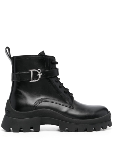 LOGO-BUCKLE LEATHER ANKLE BOOTS