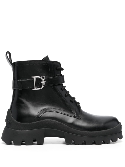 Shop Dsquared2 Logo-buckle Leather Ankle Boots In Black