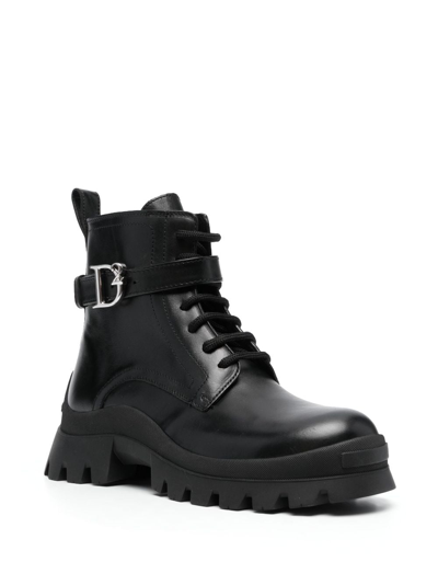 Shop Dsquared2 Logo-buckle Leather Ankle Boots In Black