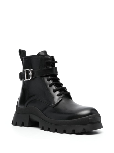 Dsquared2 Logo-buckle Leather Ankle Boots In Black