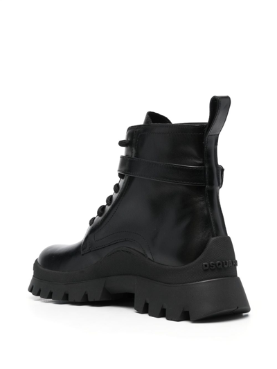 Shop Dsquared2 Logo-buckle Leather Ankle Boots In Black