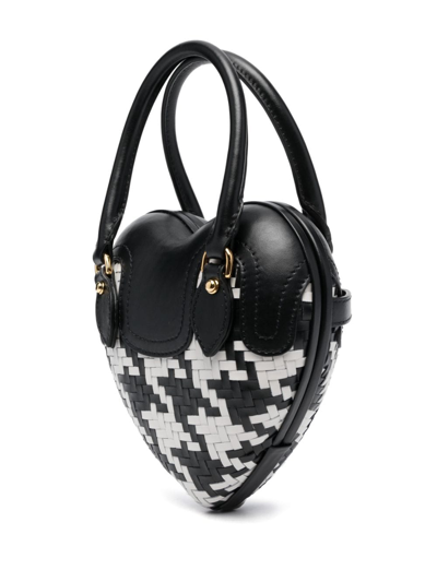 Shop Moschino Houndstooth Heart-shaped Crossbody Bag In Black