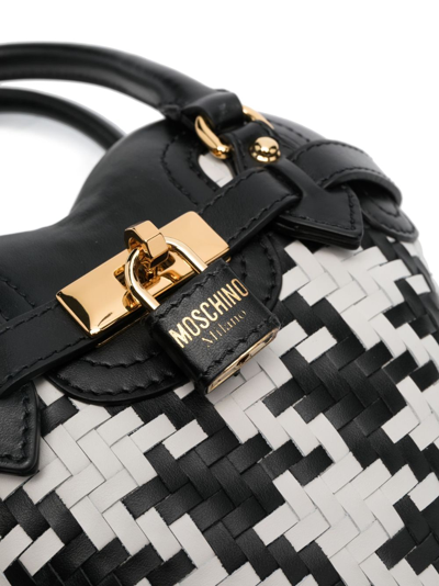 Shop Moschino Houndstooth Heart-shaped Crossbody Bag In Black