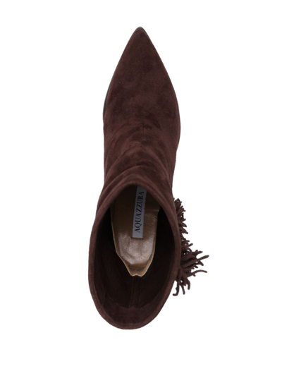 Shop Aquazzura Marfa 70mm Fringed Suede Boots In Brown