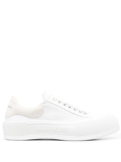 Shop Alexander Mcqueen Women Deck Lace-up Plimsoll Sneakers In 9000 White/white
