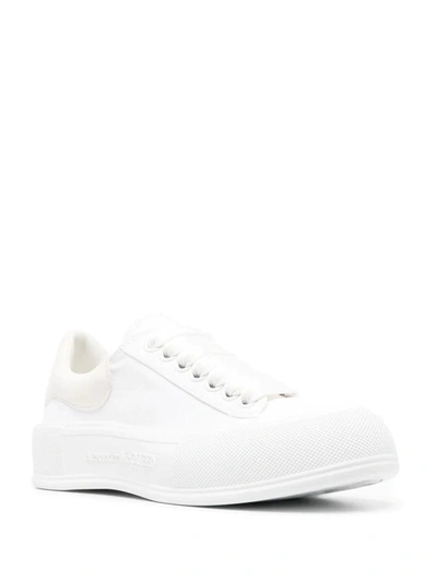 Shop Alexander Mcqueen Women Deck Lace-up Plimsoll Sneakers In 9000 White/white