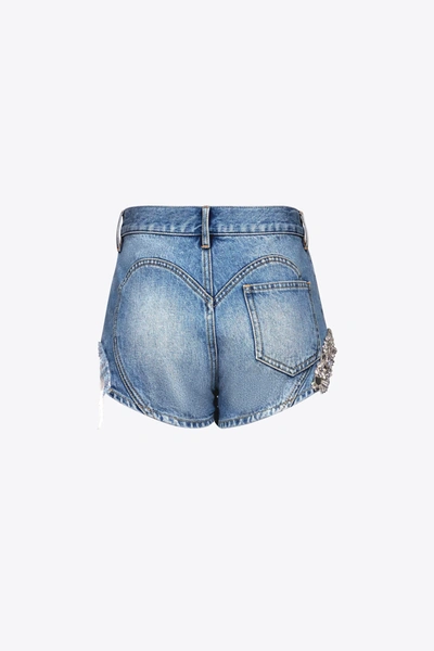 Shop Area Women Distressed Crystal Denim Hot Shorts In Light Indigo