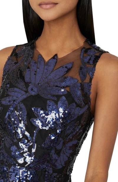 Shop Milly Kinsley Floral Sequin Sleeveless Dress In Navy