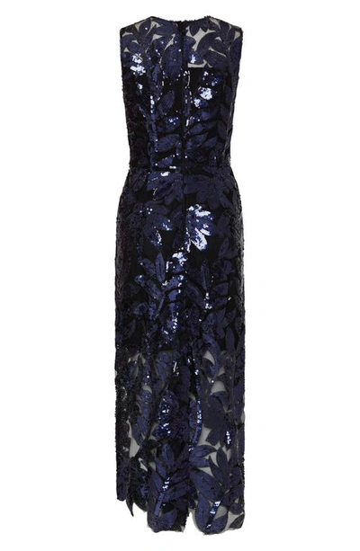 Shop Milly Kinsley Floral Sequin Sleeveless Dress In Navy