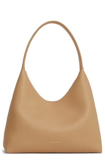 Shop Mansur Gavriel Candy Pebbled Leather Shoulder Bag In Sand