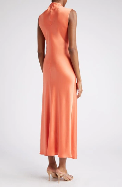 Shop Lapointe Funnel Neck Long Sleeve Crepe Dress In Coral