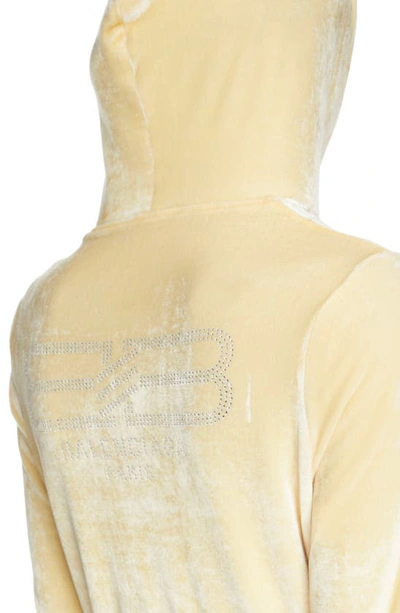 Shop Balenciaga Crystal Logo Fitted Velour Hoodie In Cream