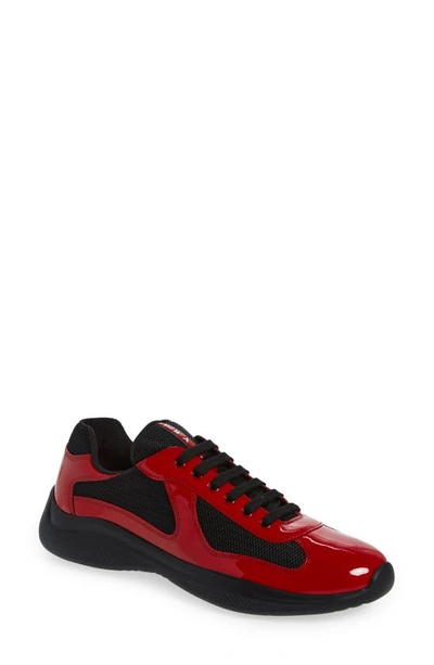 Prada Men's America's Cup Patent Leather Patchwork Sneakers In Rosso+nero |  ModeSens