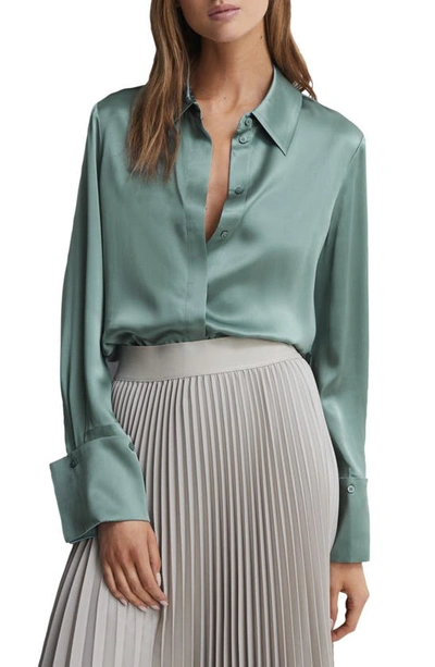 Shop Reiss Haley Silk Button-up Shirt In Sage