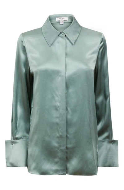 Shop Reiss Haley Silk Button-up Shirt In Sage