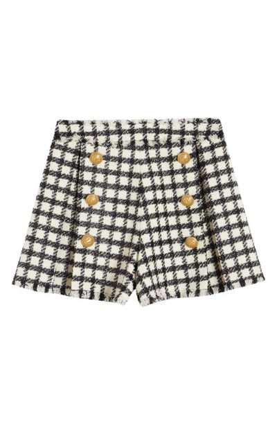 Shop Balmain Six-button Raw Edge Tweed Shorts In Gfe Ivory/ Black