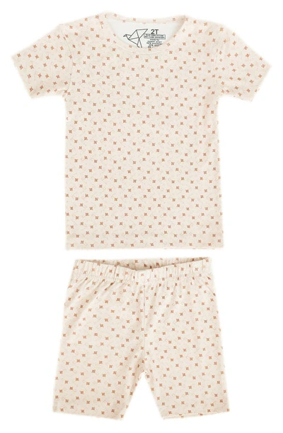 Shop Copper Pearl Kids' Hunnie Print Fitted Two-piece Short Pajamas In Light/ Pastel Orange