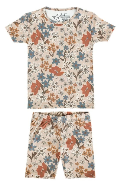 Shop Copper Pearl Kids' Eden Floral Print Fitted Two-piece Short Pajamas In Beige Multi