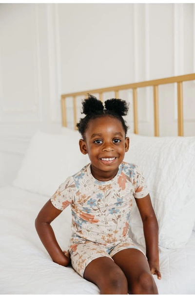 Shop Copper Pearl Kids' Eden Floral Print Fitted Two-piece Short Pajamas In Beige Multi