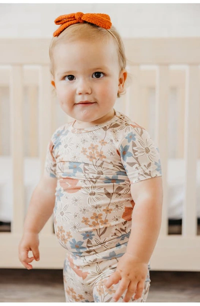 Copper Pearl Kids' Eden Floral Print Fitted Two-piece Short Pajamas In Beige Multi