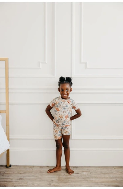 Shop Copper Pearl Kids' Eden Floral Print Fitted Two-piece Short Pajamas In Beige Multi