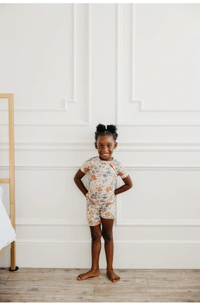 Copper Pearl Kids' Eden Floral Print Fitted Two-piece Short Pajamas In Beige Multi