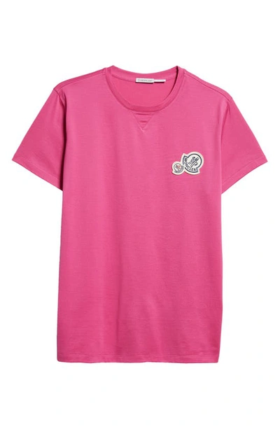 Shop Moncler Double Logo Patch T-shirt In Pink