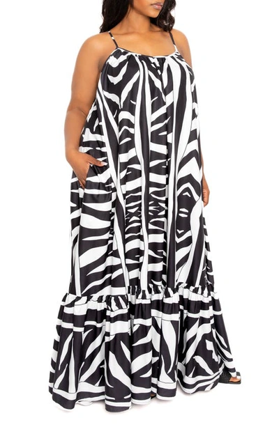 Buxom Couture Animal Print Flutter Hem Jumpsuit In Black
