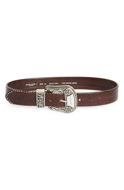 Shop Golden Goose Floral Embossed Stud Leather Belt In Testa Di Moro