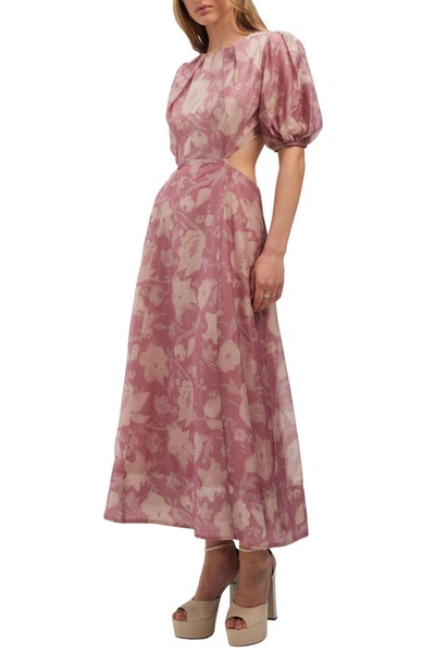 Shop Bardot Fontana Floral Puff Sleeve Cutout Midi Dress In Dusty Rose