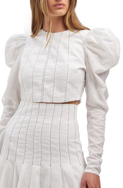 Shop Bardot Zeta Stripe Juliet Sleeve Crop Top In Orchid White