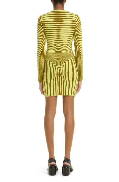 Shop Jean Paul Gaultier Morphing Stripe Long Sleeve Sweater Dress In Khaki/ Lime