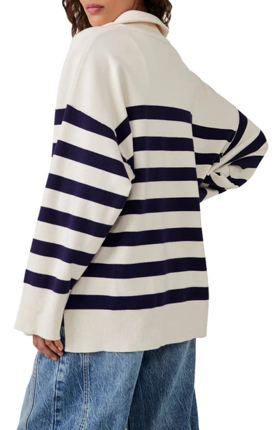 Shop Free People Coastal Stripe Half-zip Pullover In Champange Navy Combo