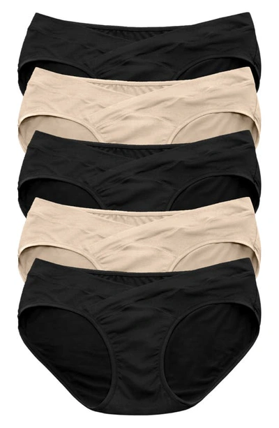 Shop Kindred Bravely Assorted 5-pack Under The Bump Full Coverage Maternity Briefs In Beige/ Black