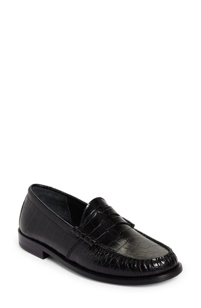 Shop Rhude Croc Embossed Penny Loafer In Black Croc