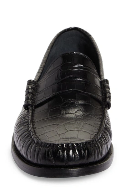 Shop Rhude Croc Embossed Penny Loafer In Black Croc