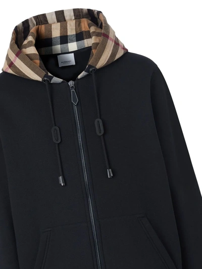 Shop Burberry Men Check Pattern Hoodie In Black