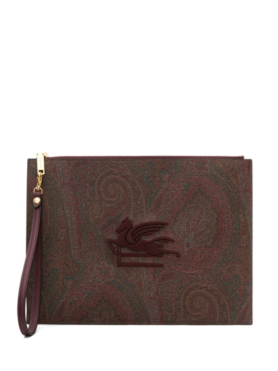 Etro Paisley-print Clutch Bag In Brown