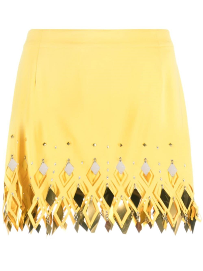 Shop Rabanne Crêpe Miniskirt With Studs In Yellow & Orange