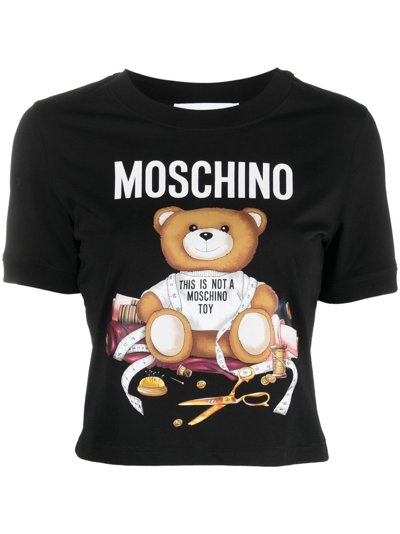 Shop Moschino Teddy Bear Motif T-shirt In Black