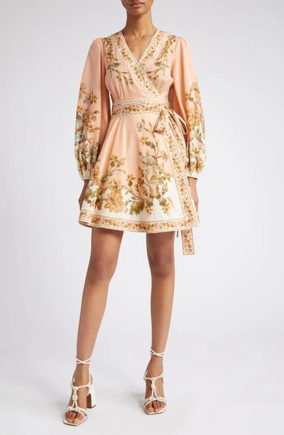 Shop Zimmermann Floral Print Long Sleeve Cotton Chintz Wrap Dress In Pink Daisy Floral