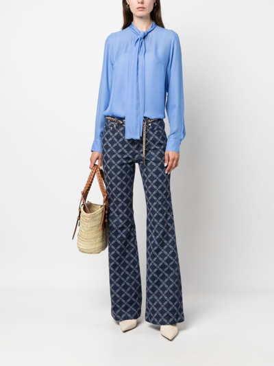 Shop Michael Michael Kors Pussy-bow Collar Button-up Blouse In Blue