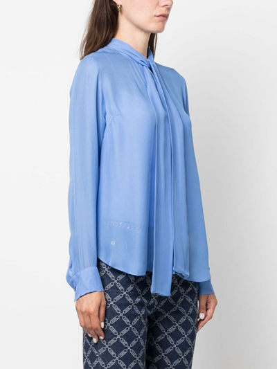 Shop Michael Michael Kors Pussy-bow Collar Button-up Blouse In Blue