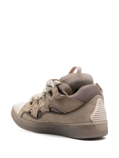Shop Lanvin Men Leather Curb Sneakers In Taupe